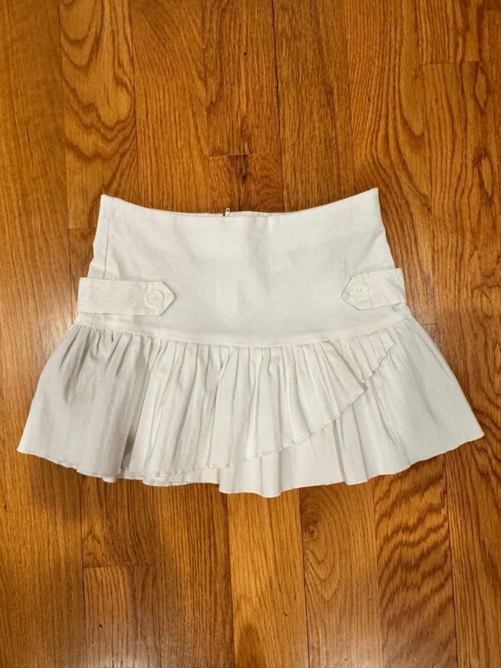 Janette White Ruffled Ruffle Stretch Cotton Button Mini Skirt XS Small